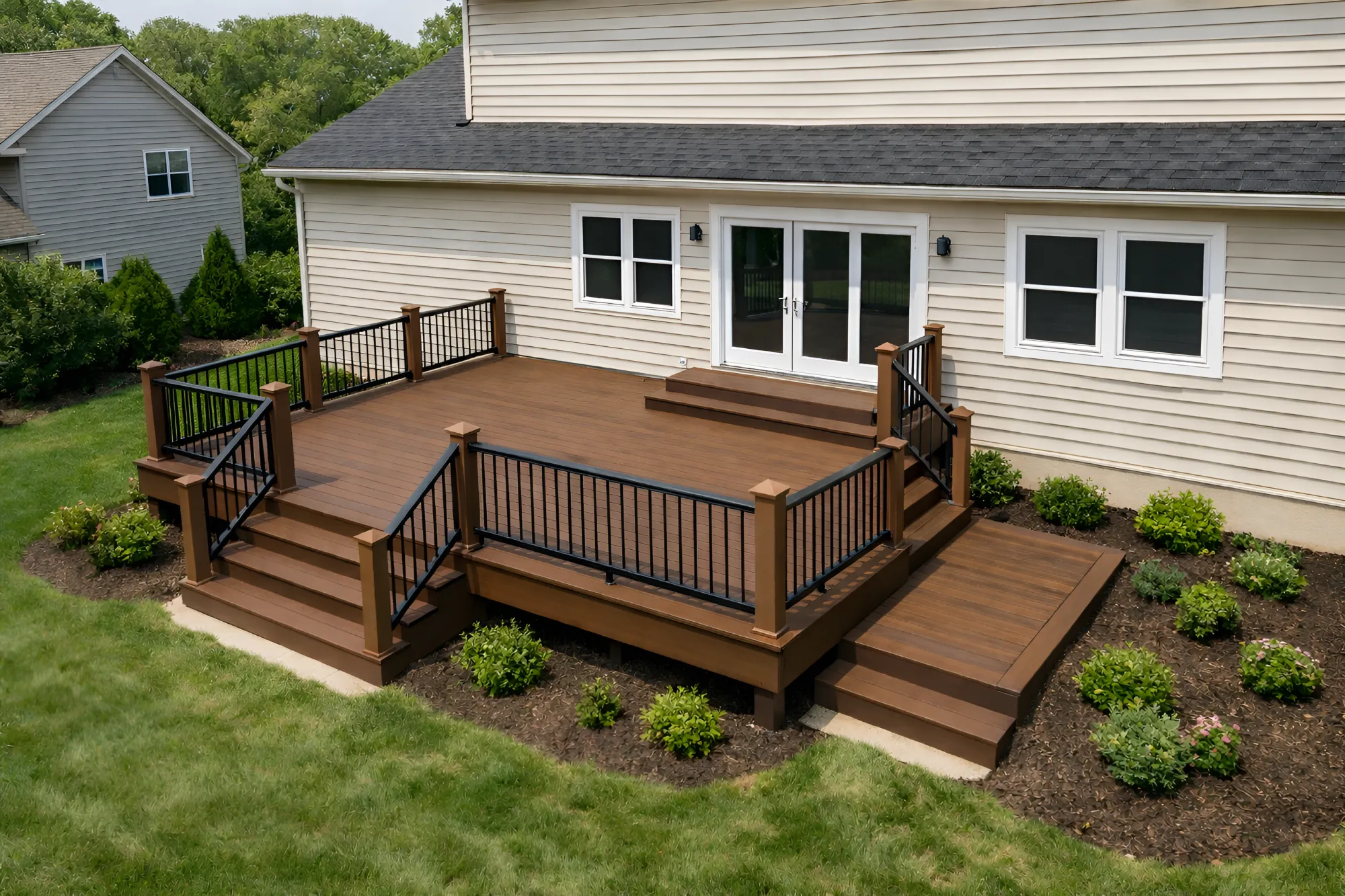 Large Elevated Deck with Professional Landscaping