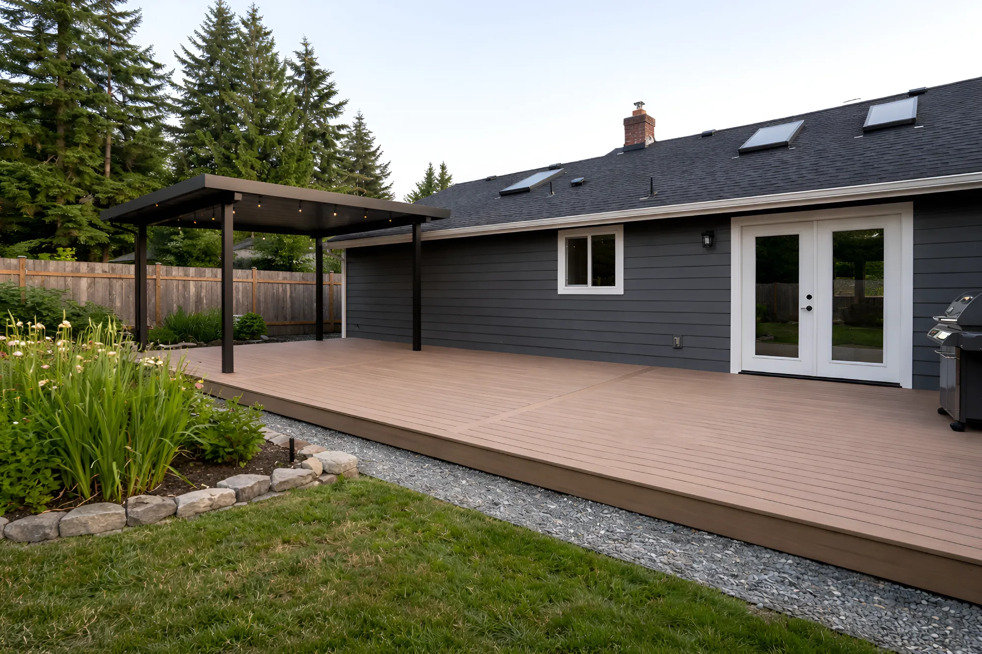 Modern Gray Deck with Classic White Railings
