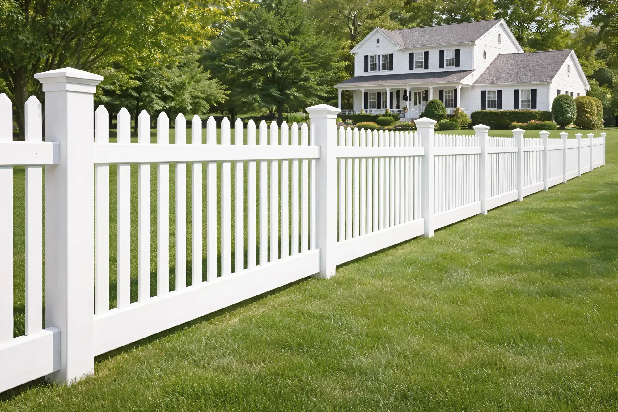 White Vinyl Privacy Fence with Lattice Detail and Flower Bed
