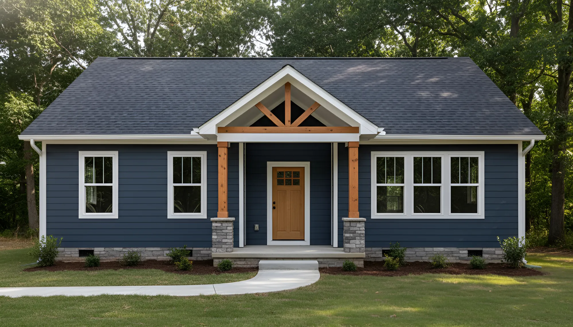 Premium Gray Siding with Stone Veneer Accents